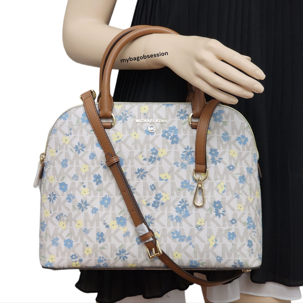 Michael Kors Cindy Logo Floral Large Satchel - Picture 9 of 10